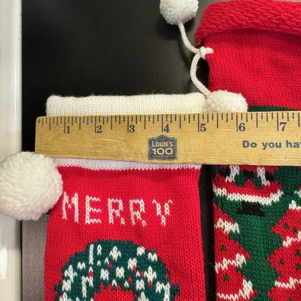 Lot Of 3 Vintage Knit Christmas Stockings Red Green Santa Tree Snowmen Santa‎